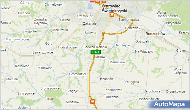 mapa Miłków gmina Bodzechów, Miłków gmina Bodzechów na mapie Targeo