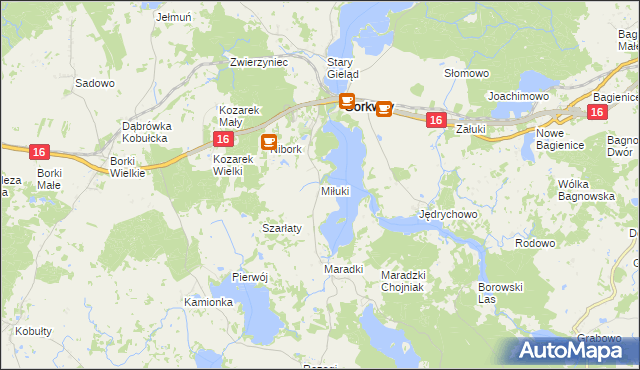 mapa Miłuki gmina Sorkwity, Miłuki gmina Sorkwity na mapie Targeo