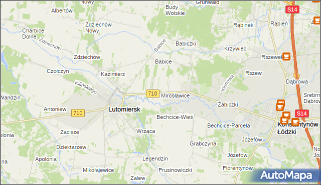 mapa Mirosławice gmina Lutomiersk, Mirosławice gmina Lutomiersk na mapie Targeo