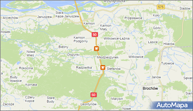 mapa Młodzieszynek gmina Młodzieszyn, Młodzieszynek gmina Młodzieszyn na mapie Targeo