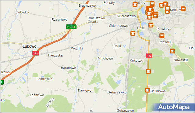 mapa Mnichowo gmina Gniezno, Mnichowo gmina Gniezno na mapie Targeo