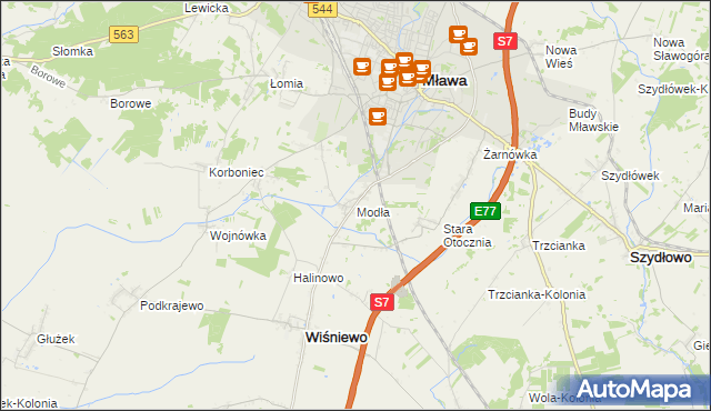 mapa Modła gmina Wiśniewo, Modła gmina Wiśniewo na mapie Targeo