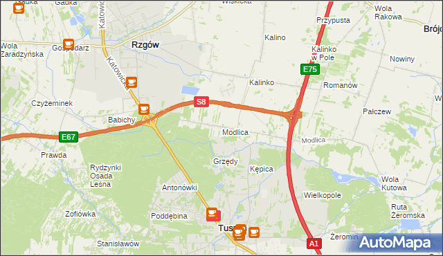 mapa Modlica gmina Tuszyn, Modlica gmina Tuszyn na mapie Targeo