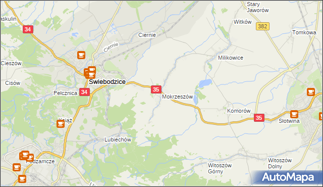 mapa Mokrzeszów, Mokrzeszów na mapie Targeo