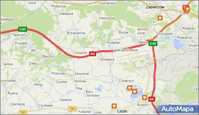 mapa Morawica gmina Liszki, Morawica gmina Liszki na mapie Targeo