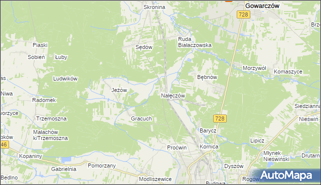 mapa Nałęczów gmina Końskie, Nałęczów gmina Końskie na mapie Targeo