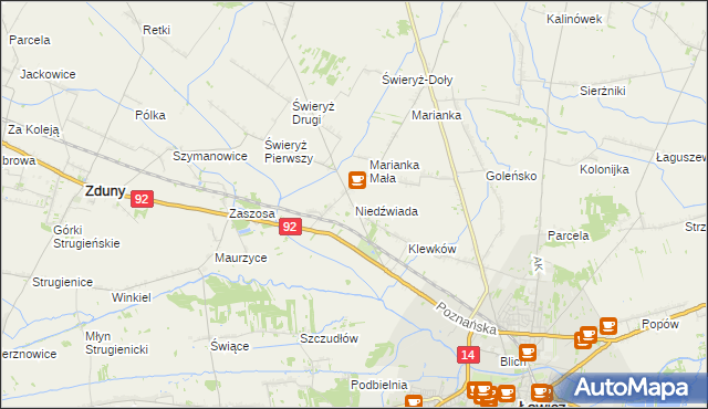 mapa Niedźwiada gmina Łowicz, Niedźwiada gmina Łowicz na mapie Targeo