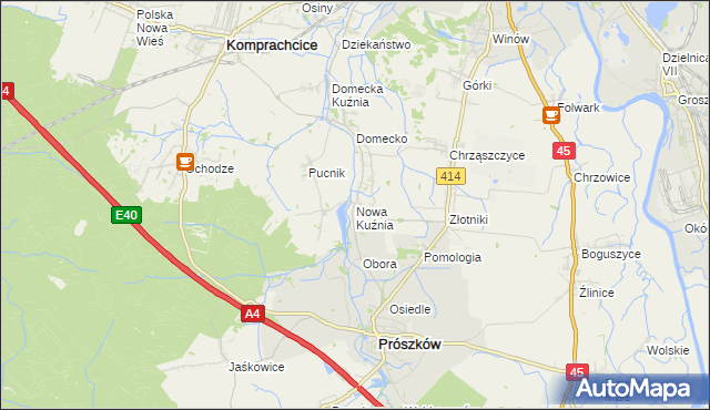 mapa Nowa Kuźnia gmina Prószków, Nowa Kuźnia gmina Prószków na mapie Targeo