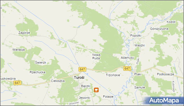 mapa Nowa Ruda gmina Turośl, Nowa Ruda gmina Turośl na mapie Targeo