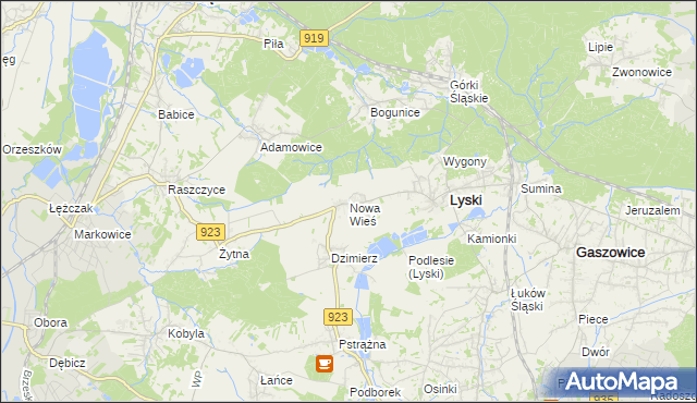 mapa Nowa Wieś gmina Lyski, Nowa Wieś gmina Lyski na mapie Targeo