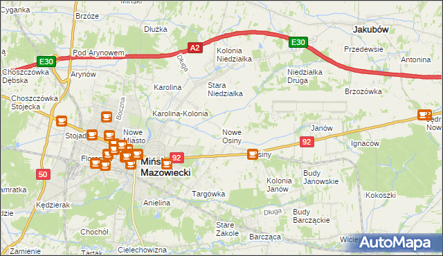 mapa Nowe Osiny, Nowe Osiny na mapie Targeo