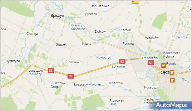 mapa Nowogród gmina Łęczna, Nowogród gmina Łęczna na mapie Targeo