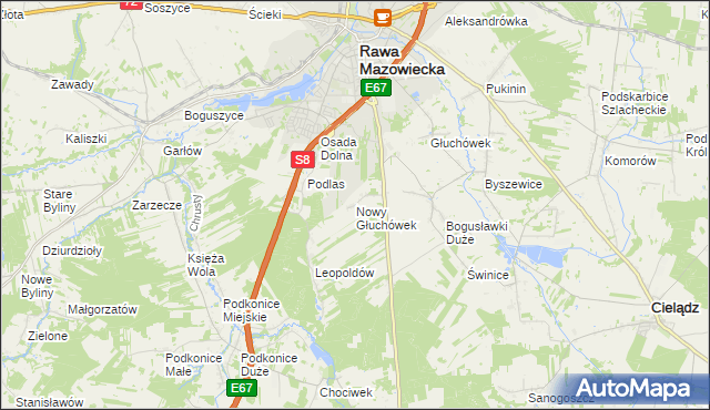 mapa Nowy Głuchówek, Nowy Głuchówek na mapie Targeo