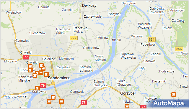 mapa Nowy Kamień gmina Dwikozy, Nowy Kamień gmina Dwikozy na mapie Targeo