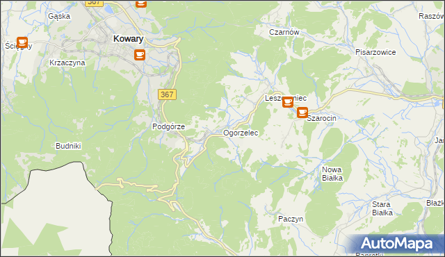 mapa Ogorzelec gmina Kamienna Góra, Ogorzelec gmina Kamienna Góra na mapie Targeo