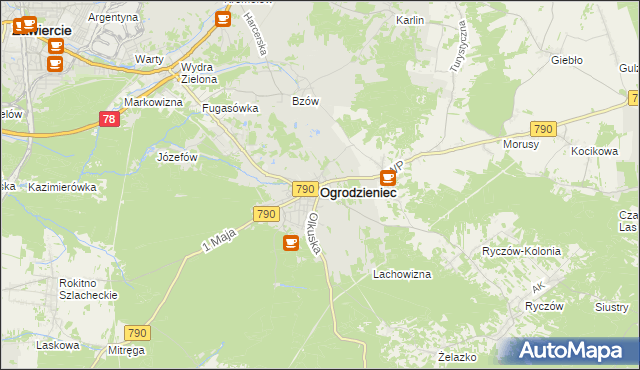 mapa Ogrodzieniec powiat zawierciański, Ogrodzieniec powiat zawierciański na mapie Targeo
