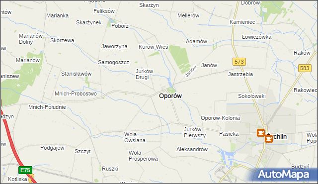 mapa Oporów powiat kutnowski, Oporów powiat kutnowski na mapie Targeo