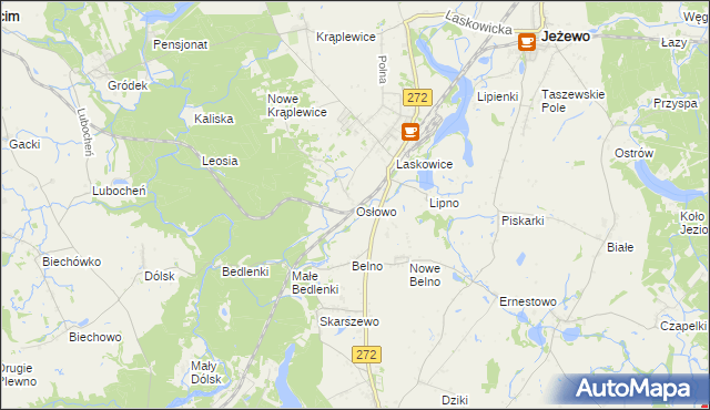 mapa Osłowo gmina Jeżewo, Osłowo gmina Jeżewo na mapie Targeo