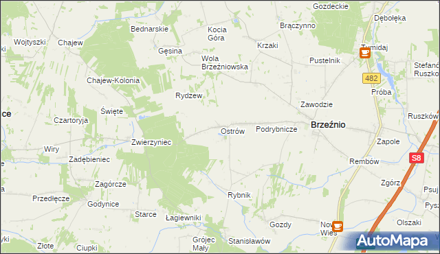 mapa Ostrów gmina Brzeźnio, Ostrów gmina Brzeźnio na mapie Targeo