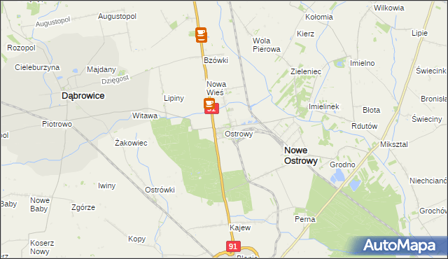 mapa Ostrowy gmina Nowe Ostrowy, Ostrowy gmina Nowe Ostrowy na mapie Targeo