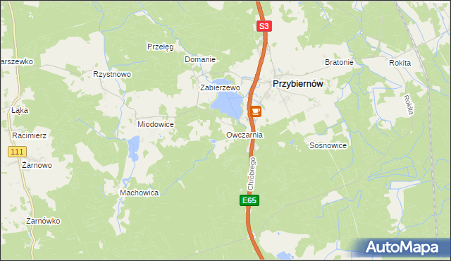 mapa Owczarnia gmina Przybiernów, Owczarnia gmina Przybiernów na mapie Targeo