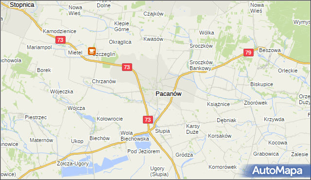 mapa Pacanów powiat buski, Pacanów powiat buski na mapie Targeo