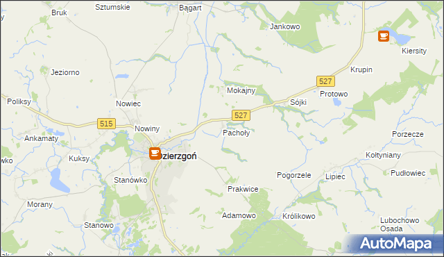 mapa Pachoły gmina Dzierzgoń, Pachoły gmina Dzierzgoń na mapie Targeo