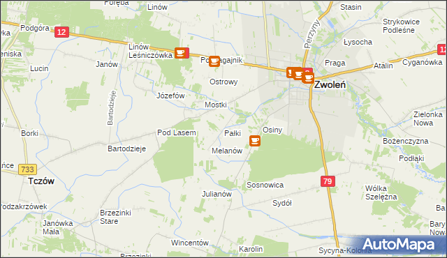 mapa Pałki gmina Zwoleń, Pałki gmina Zwoleń na mapie Targeo