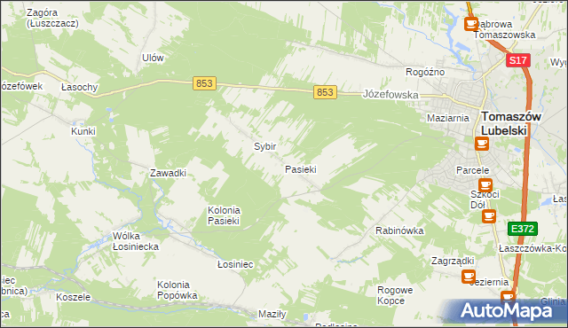 mapa Pasieki gmina Tomaszów Lubelski, Pasieki gmina Tomaszów Lubelski na mapie Targeo