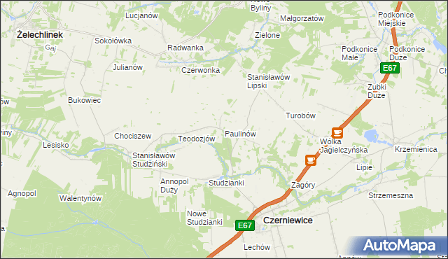 mapa Paulinów gmina Czerniewice, Paulinów gmina Czerniewice na mapie Targeo