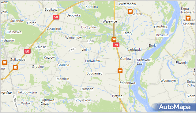 mapa Pęcław gmina Góra Kalwaria, Pęcław gmina Góra Kalwaria na mapie Targeo