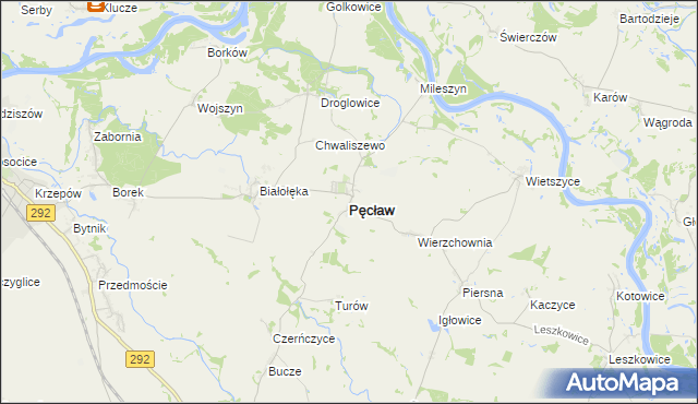 mapa Pęcław powiat głogowski, Pęcław powiat głogowski na mapie Targeo