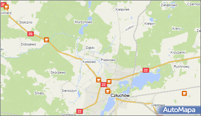 mapa Piaskowo gmina Człuchów, Piaskowo gmina Człuchów na mapie Targeo