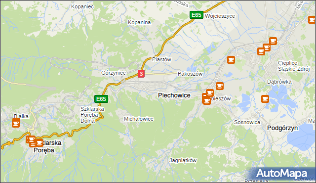 mapa Piechowice powiat jeleniogórski, Piechowice powiat jeleniogórski na mapie Targeo