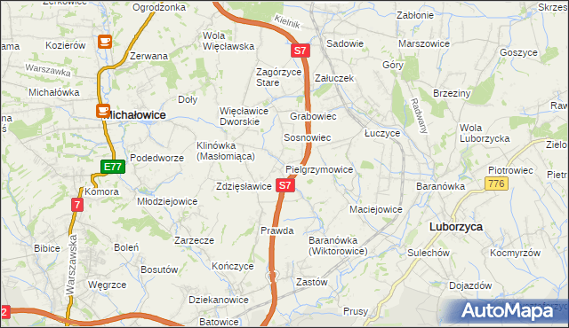 mapa Pielgrzymowice gmina Michałowice, Pielgrzymowice gmina Michałowice na mapie Targeo