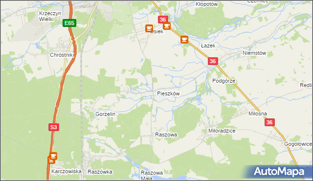 mapa Pieszków gmina Lubin, Pieszków gmina Lubin na mapie Targeo