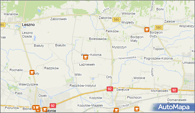 mapa Pilaszków gmina Ożarów Mazowiecki, Pilaszków gmina Ożarów Mazowiecki na mapie Targeo