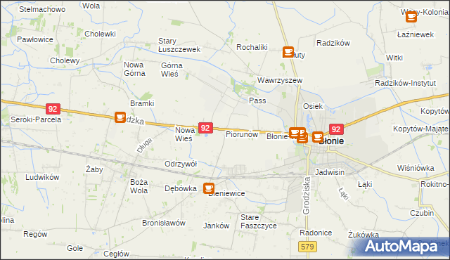 mapa Piorunów gmina Błonie, Piorunów gmina Błonie na mapie Targeo