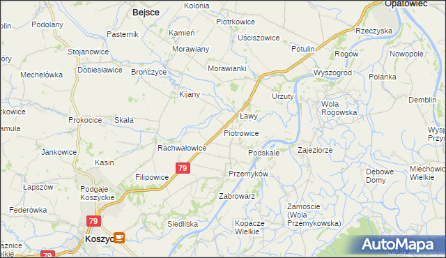 mapa Piotrowice gmina Koszyce, Piotrowice gmina Koszyce na mapie Targeo