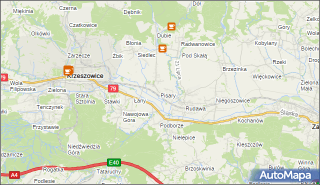 mapa Pisary gmina Zabierzów, Pisary gmina Zabierzów na mapie Targeo