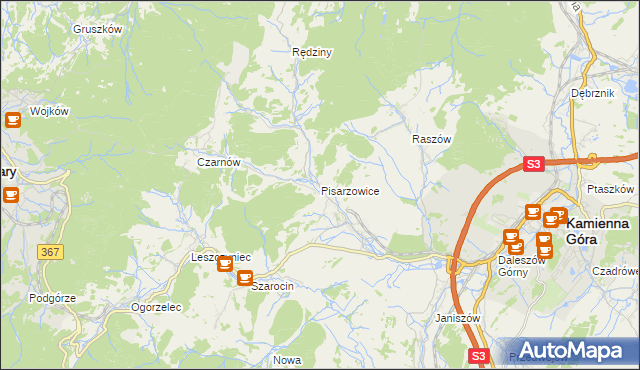 mapa Pisarzowice gmina Kamienna Góra, Pisarzowice gmina Kamienna Góra na mapie Targeo