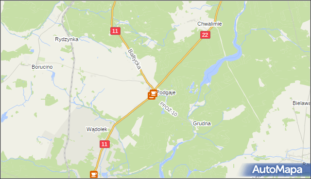 mapa Podgaje gmina Okonek, Podgaje gmina Okonek na mapie Targeo