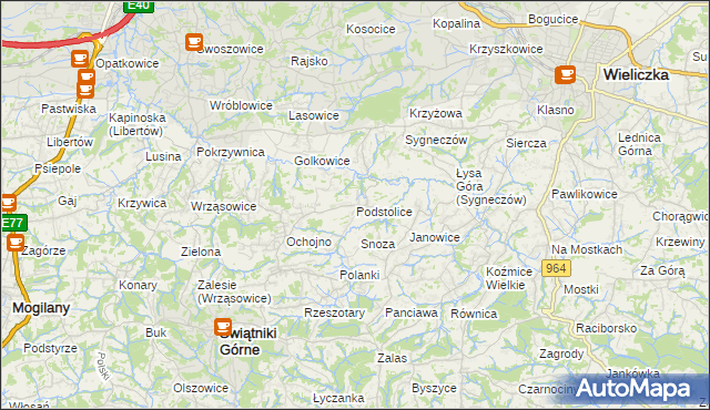 mapa Podstolice gmina Wieliczka, Podstolice gmina Wieliczka na mapie Targeo
