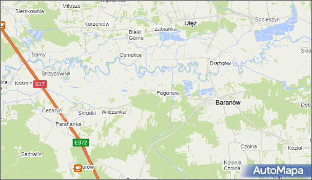 mapa Pogonów gmina Baranów, Pogonów gmina Baranów na mapie Targeo