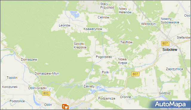 mapa Pogorzelec gmina Maciejowice, Pogorzelec gmina Maciejowice na mapie Targeo