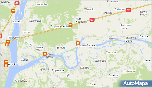 mapa Popowo-Parcele, Popowo-Parcele na mapie Targeo