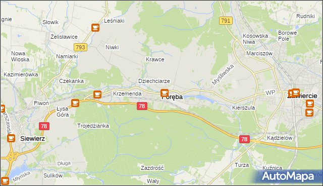 mapa Poręba powiat zawierciański, Poręba powiat zawierciański na mapie Targeo