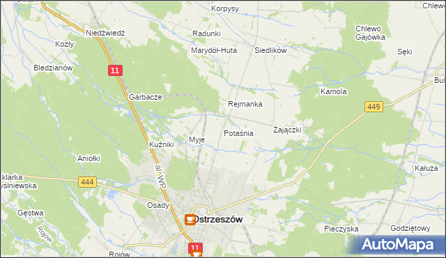 mapa Potaśnia gmina Ostrzeszów, Potaśnia gmina Ostrzeszów na mapie Targeo