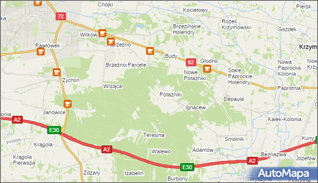 mapa Potażniki, Potażniki na mapie Targeo