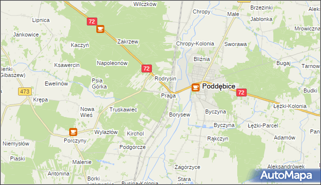 mapa Praga gmina Poddębice, Praga gmina Poddębice na mapie Targeo